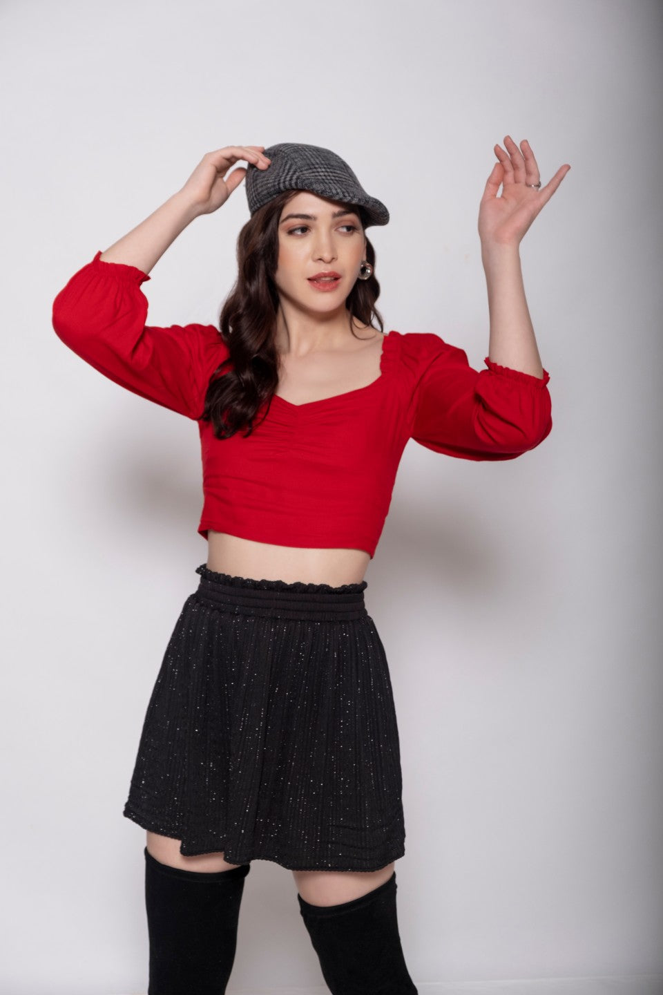 Red Viscose Solid Crop Top